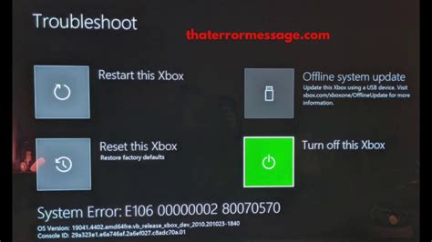 Scroll down the screen and select E106. . Xbox system error e106 00000002 800703ed